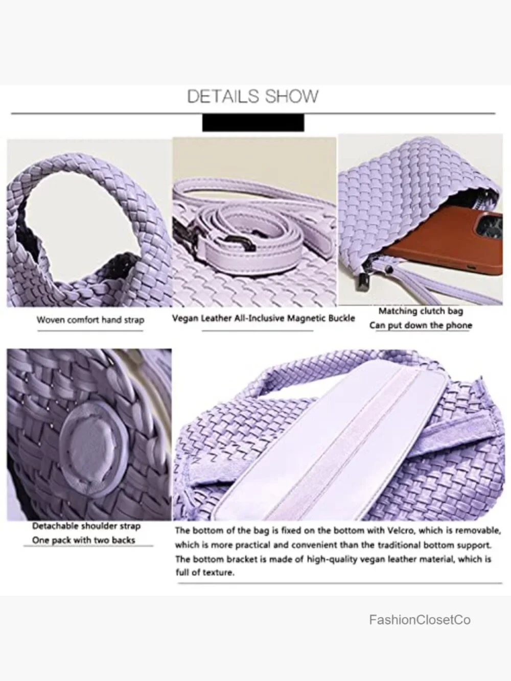 Handmade Woven Vegan Leather Hobo Crossbody Tote Bag